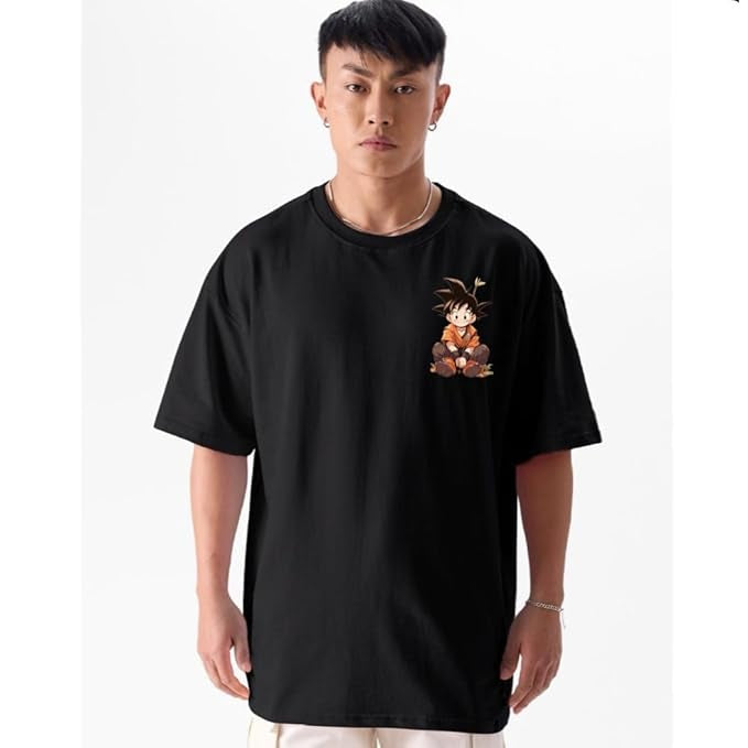 Men's Black Oversized Anime T-Shirt – Baby Goku Chest Print Tee