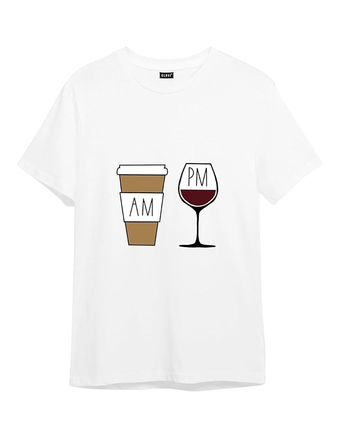 "AM PM Coffee & Wine Graphic Printed T-Shirt"