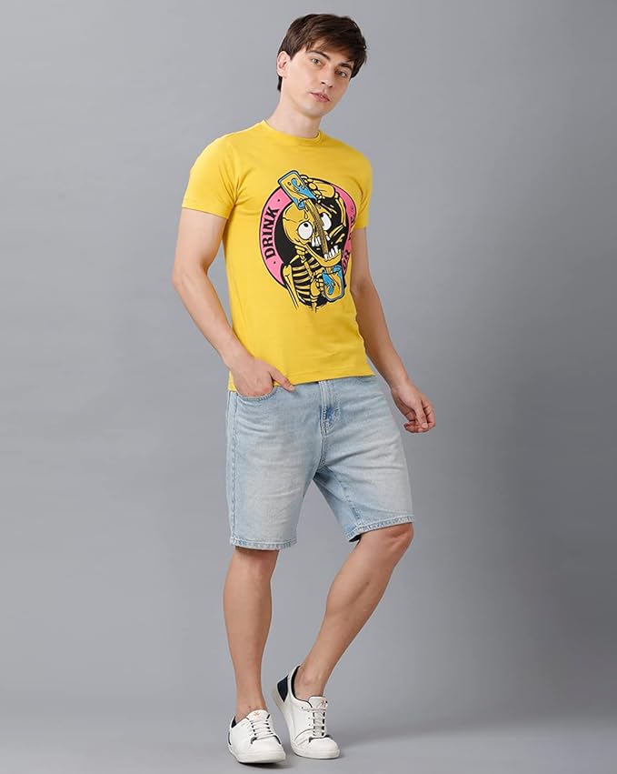 "Skater Skeleton 'OR DIE' Yellow Graphic Printed T-Shirt"