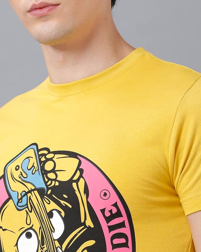 "Skater Skeleton 'OR DIE' Yellow Graphic Printed T-Shirt"