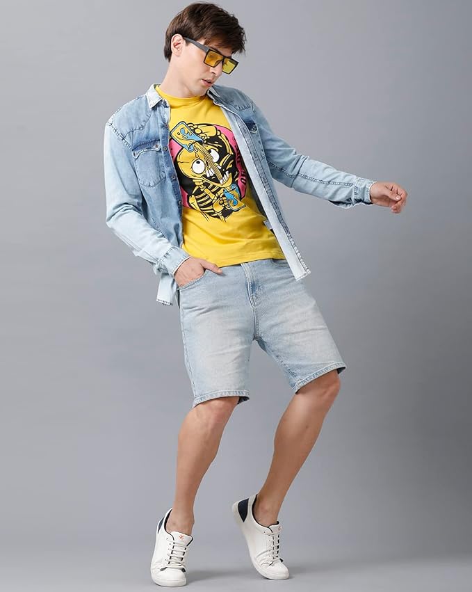 "Skater Skeleton 'OR DIE' Yellow Graphic Printed T-Shirt"