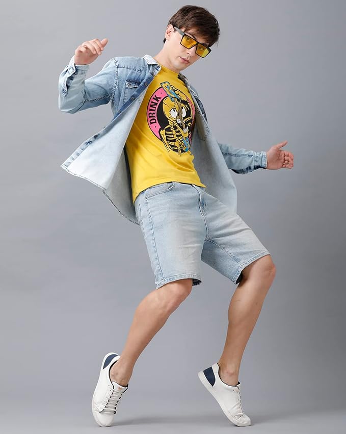 "Skater Skeleton 'OR DIE' Yellow Graphic Printed T-Shirt"