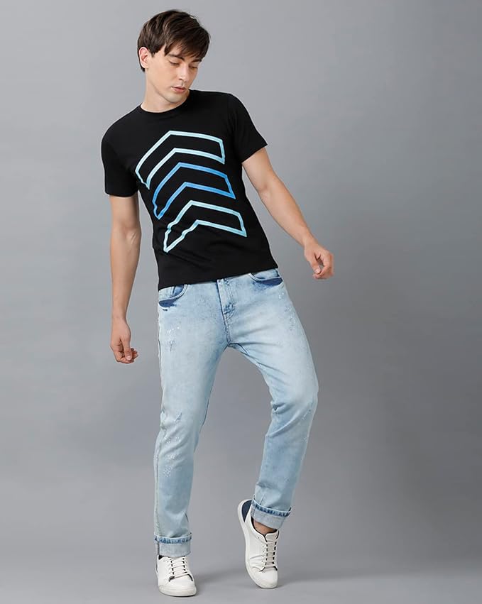 "Electric Pulse" Black & Blue Graphic Printed T-Shirt