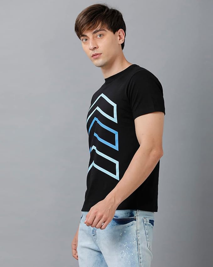 "Electric Pulse" Black & Blue Graphic Printed T-Shirt