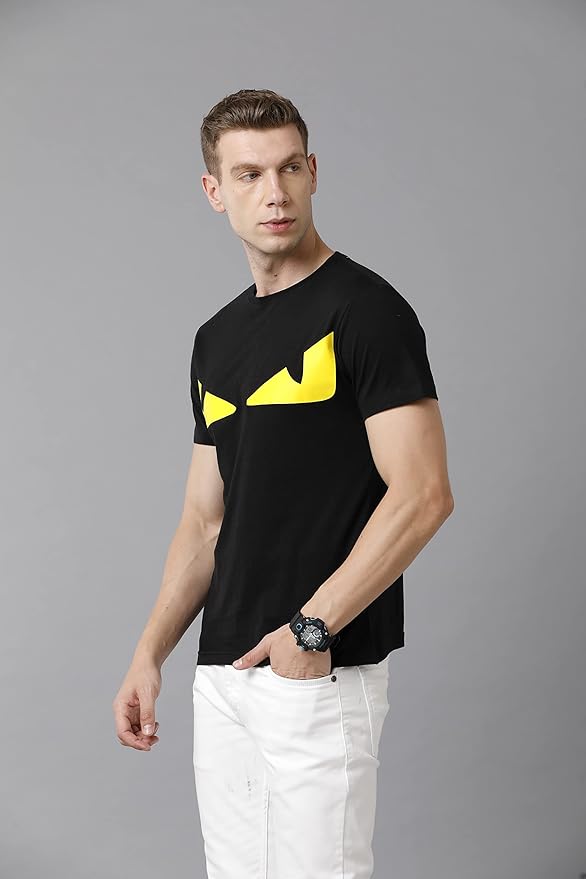 Yellow Eye Graphic Printed Black T-Shirt for Men | Bold & Edgy Streetwear by PD Clori