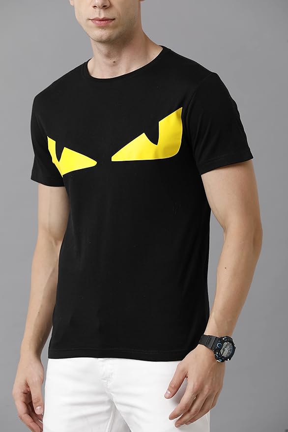 Yellow Eye Graphic Printed Black T-Shirt for Men | Bold & Edgy Streetwear by PD Clori