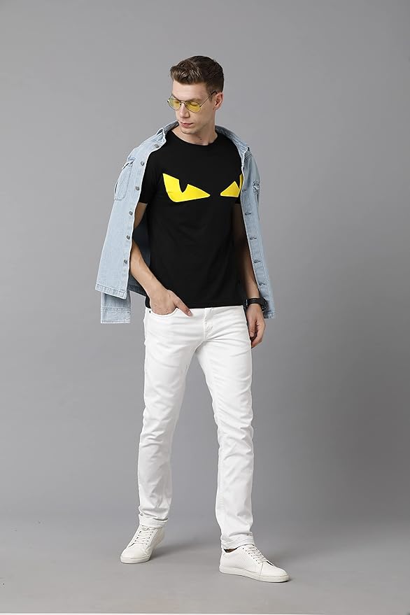 Yellow Eye Graphic Printed Black T-Shirt for Men | Bold & Edgy Streetwear by PD Clori