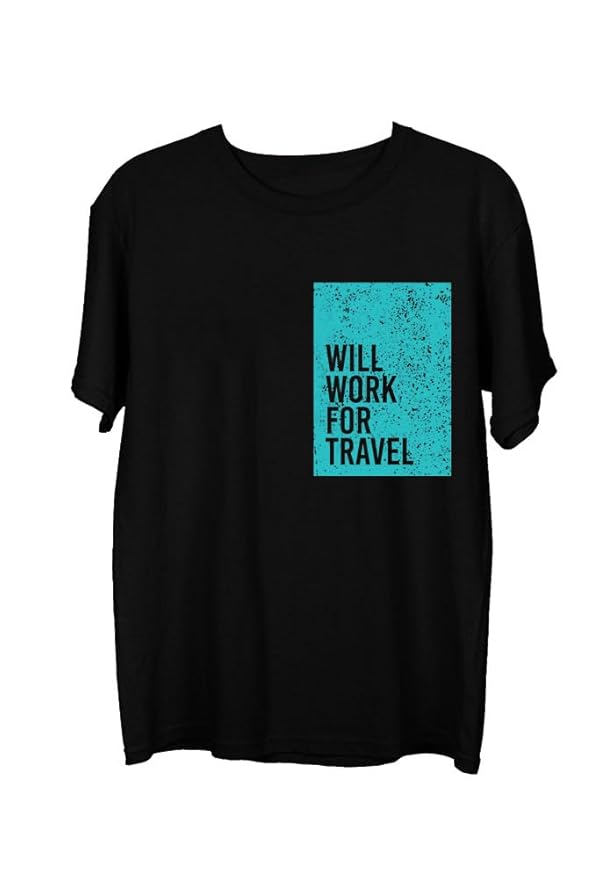 Will Work for Travel Printed Black T-Shirt for Men | PD Clori