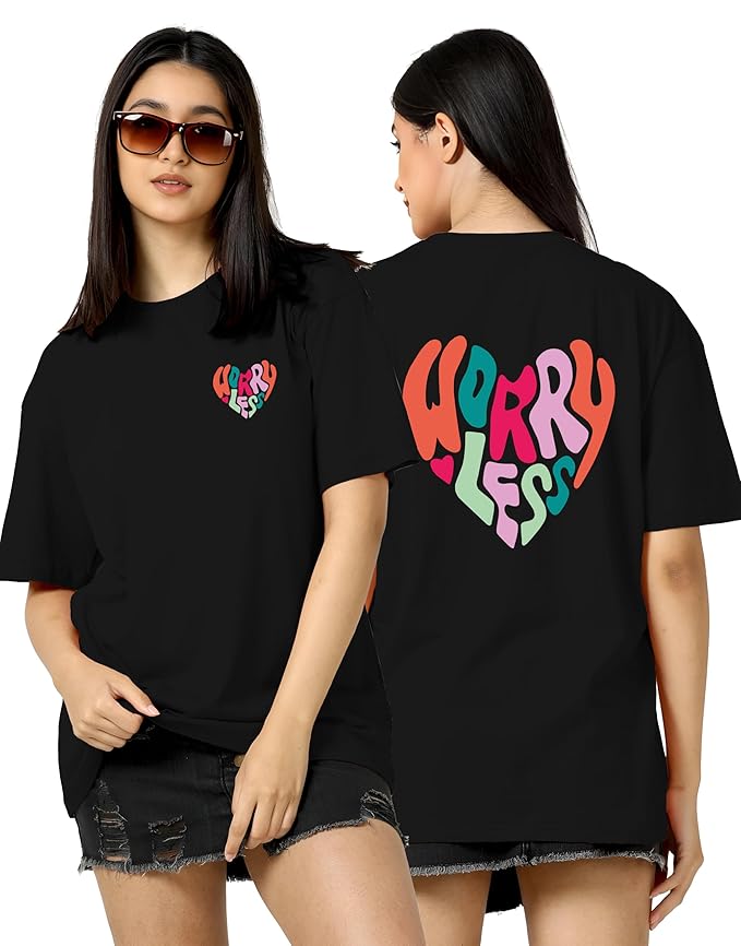 Worry Less Heart Graphic Oversized Black T-Shirt