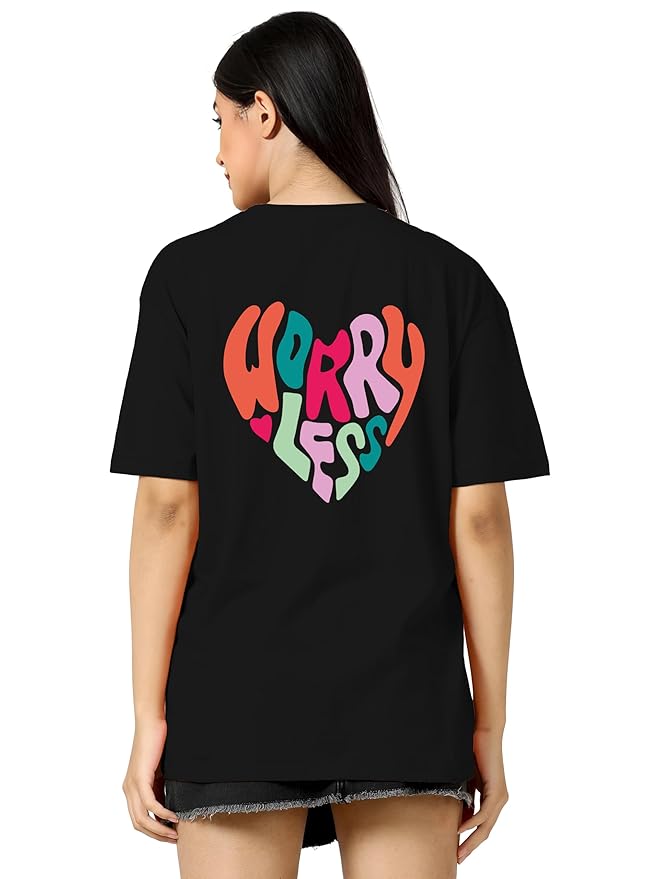 Worry Less Heart Graphic Oversized Black T-Shirt
