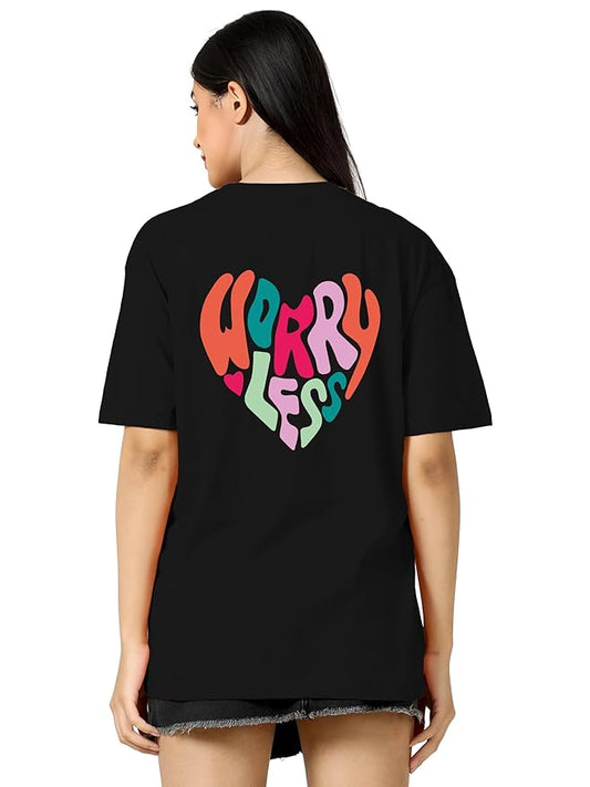 Worry Less Heart Graphic Oversized Black T-Shirt – Relaxed Fit Cotton Streetwear Tee