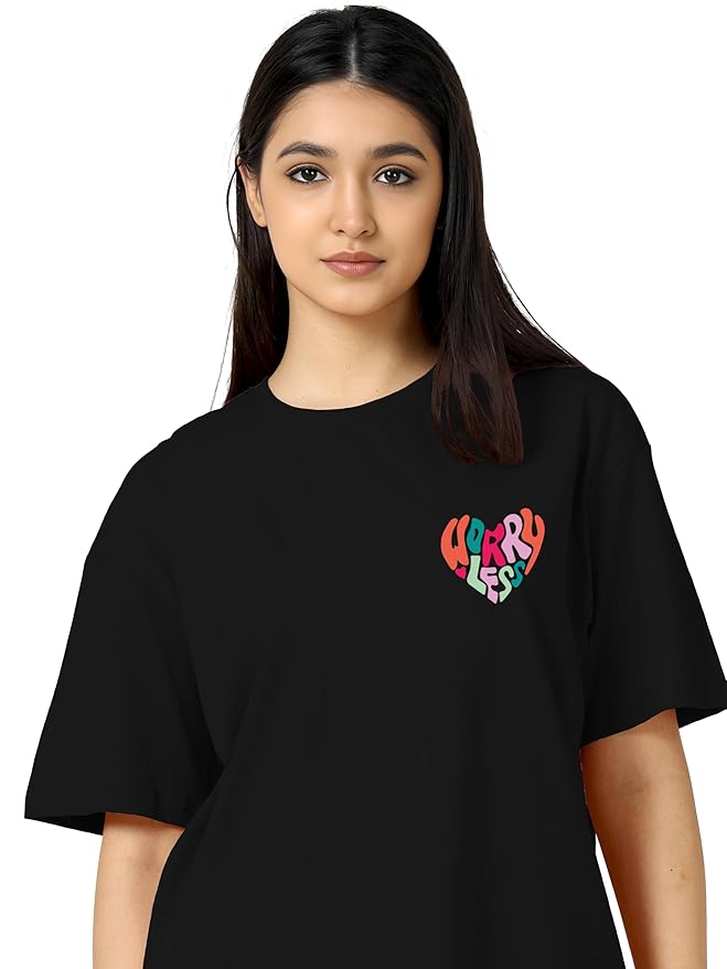Worry Less Heart Graphic Oversized Black T-Shirt