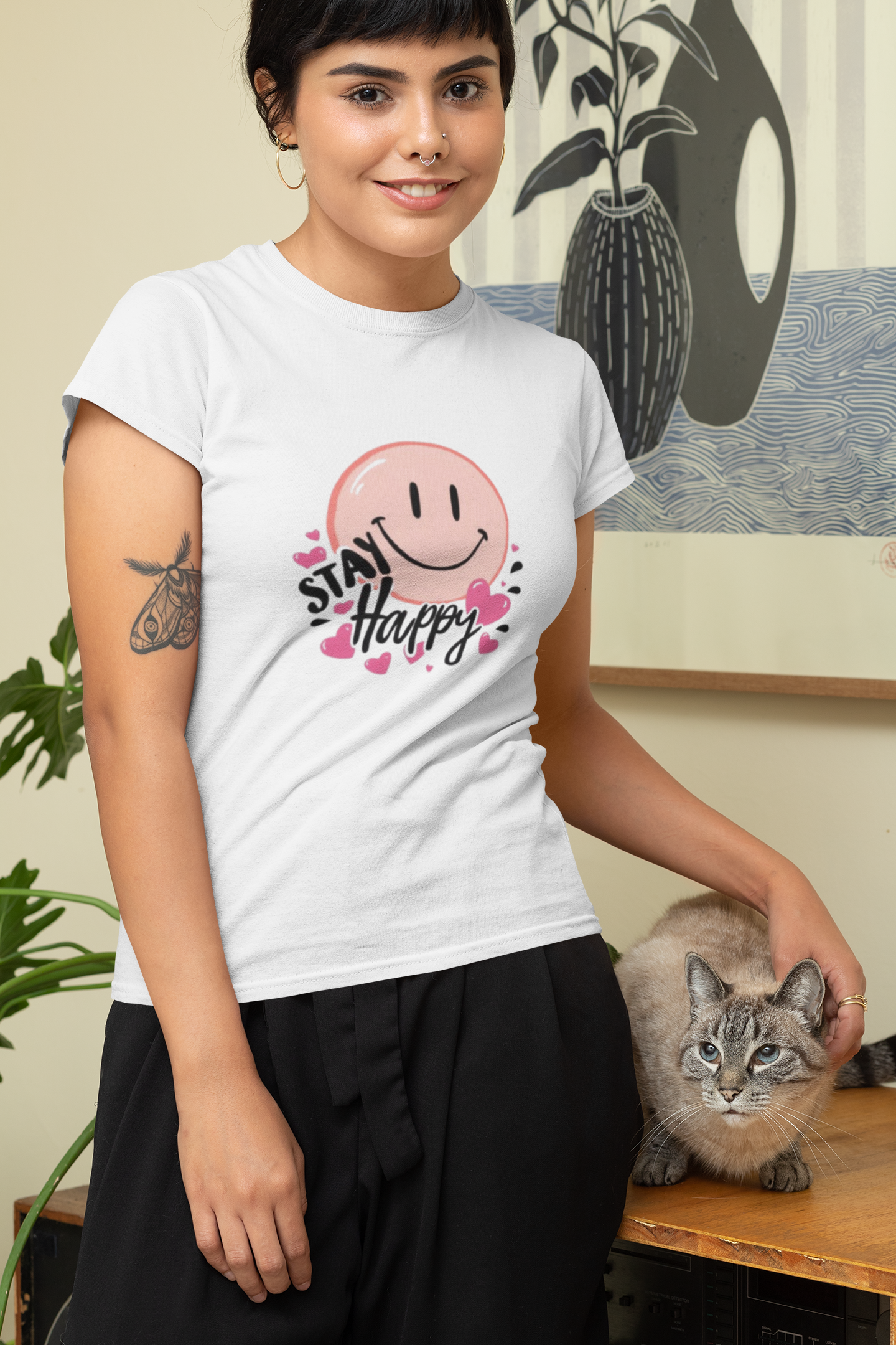 Stay Happy Smiley Graphic T-Shirt