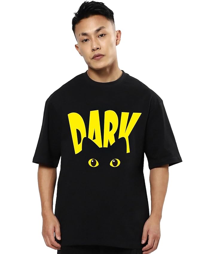 Men's Oversized Black "DARK Cat Eyes" Graphic T-Shirt – Street Style Statement Tee
