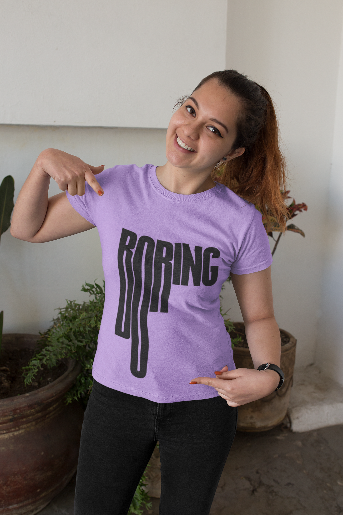 Creative “Boring” Typography Graphic T-Shirt for Women