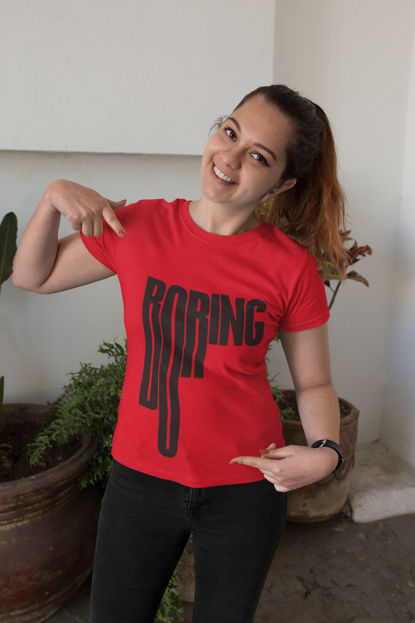 Creative “Boring” Typography Graphic T-Shirt for Women