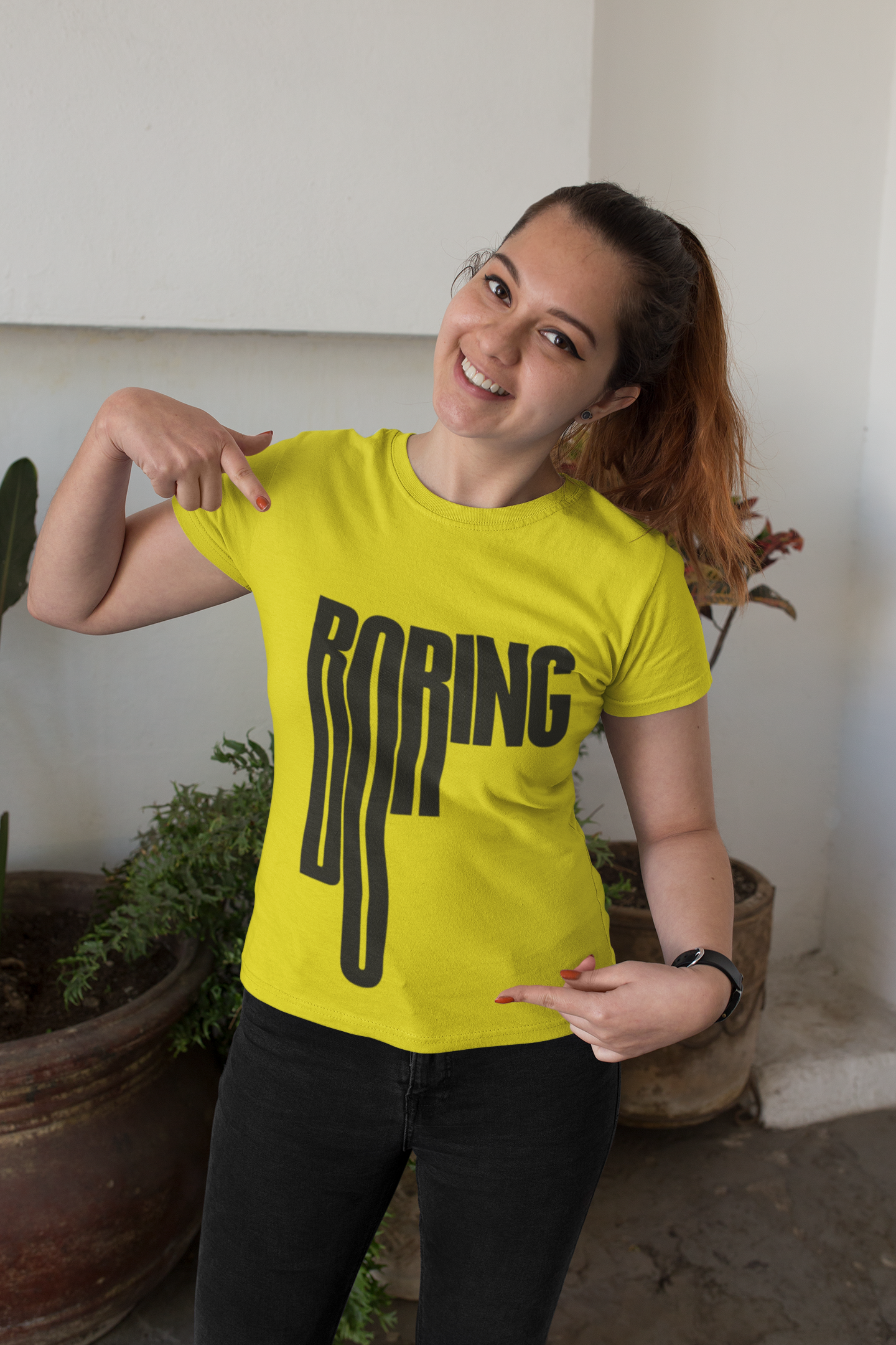 Creative “Boring” Typography Graphic T-Shirt for Women