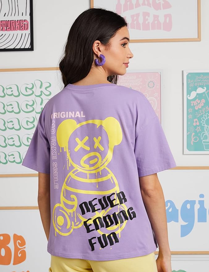 Lilac “Never Ending Fun” Graphic Cotton T-Shirt for Women
