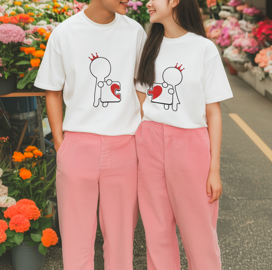 Heart Puzzle Graphic Print Couple T-Shirt Set