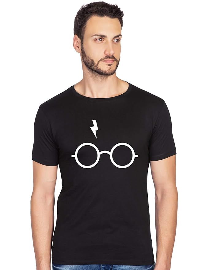 Men’s Black “Wizard Glasses & Lightning Bolt” Graphic T-Shirt – Minimal Potter Fan Tee