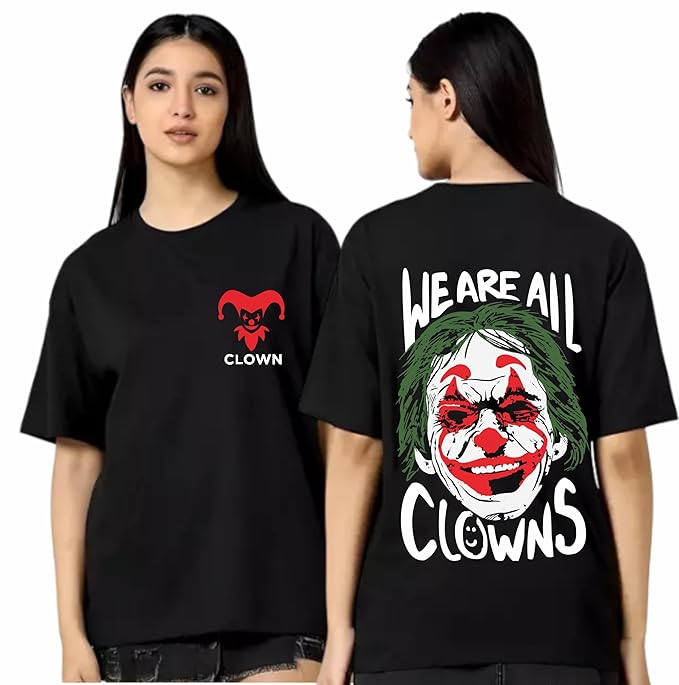"We Are All Clowns" Oversized T-Shirt for Women – Joker-Inspired Streetwear