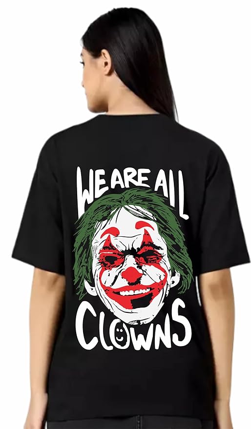 "We Are All Clowns" Oversized T-Shirt for Women – Joker-Inspired Streetwear
