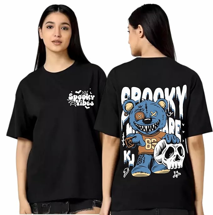 Spooky Vibes Teddy Graphic Oversized T-Shirt