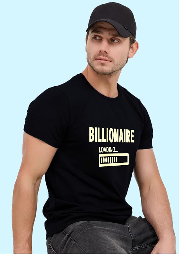 Men’s Black “Billionaire Loading” Graphic Printed T-Shirt – Trendy Cotton Casual Tee