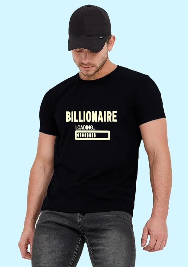 Men’s Black “Billionaire Loading” Graphic Printed T-Shirt – Trendy Cotton Casual Tee