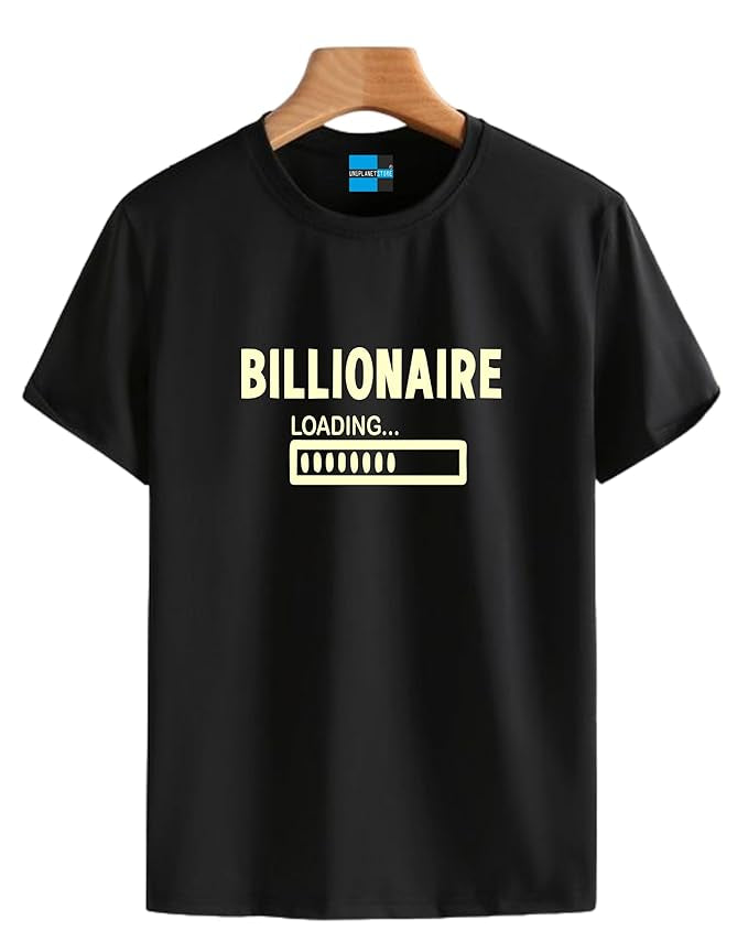 Men’s Black “Billionaire Loading” Graphic Printed T-Shirt – Trendy Cotton Casual Tee