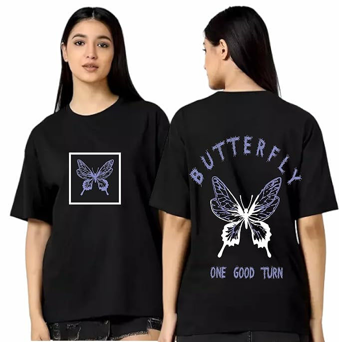 Black T-Shirt for Women – Aesthetic Butterfly Graphic Tee | Soft Cotton Casual Wear