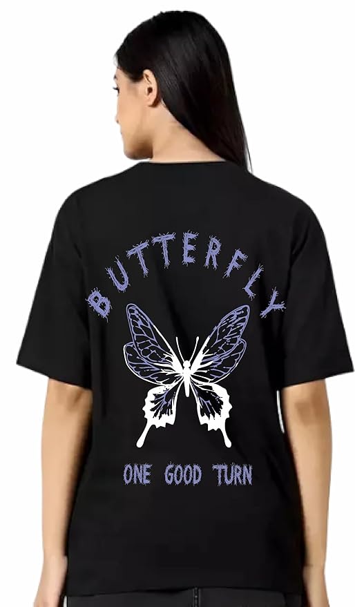 Black T-Shirt for Women – Aesthetic Butterfly Graphic Tee | Soft Cotton Casual Wear