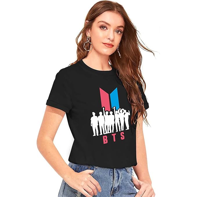BTS Black T-Shirt for Women – K-Pop Fan Graphic Tee | Casual Cotton Top