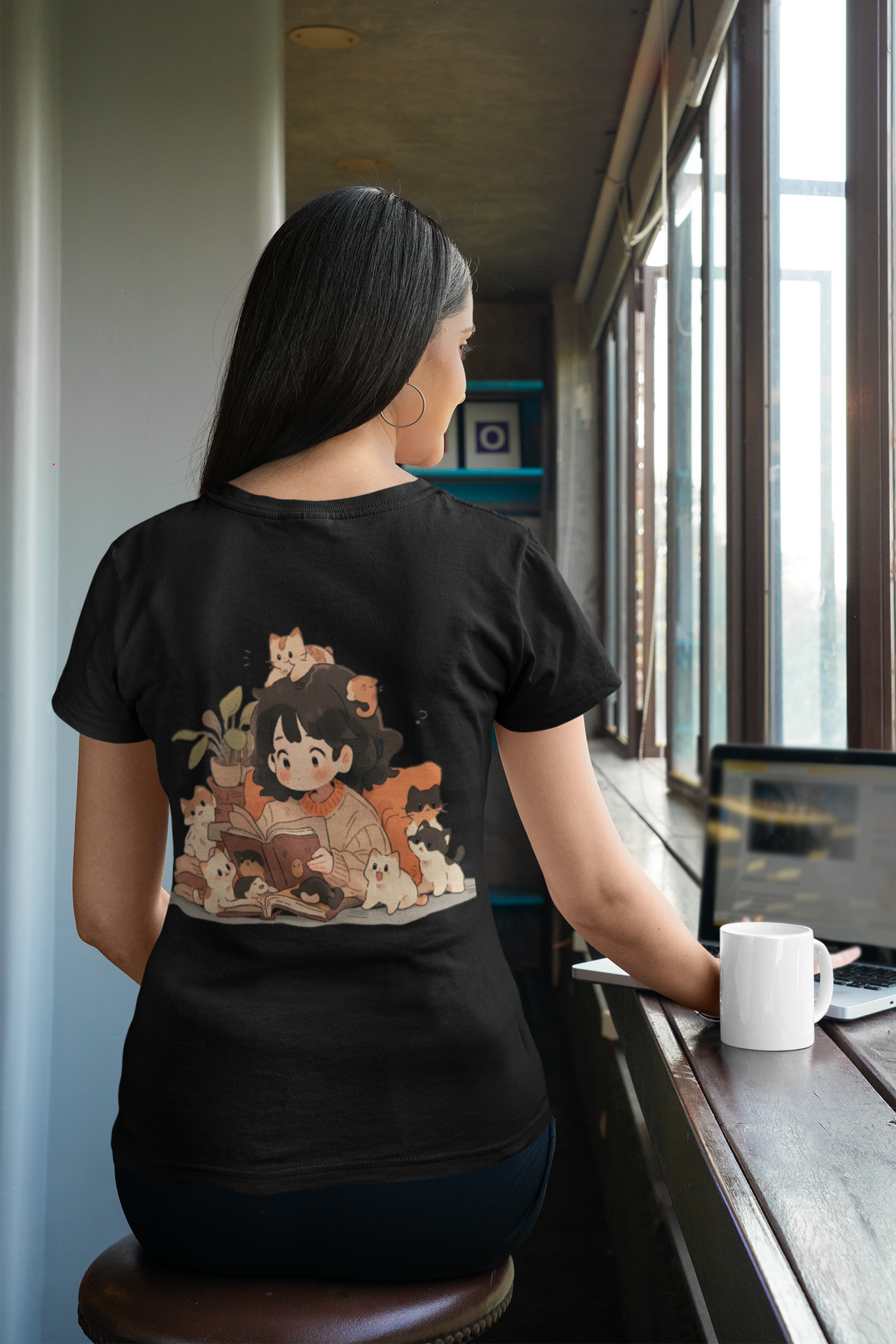 Boho Rainbow Bloom Black T-Shirt