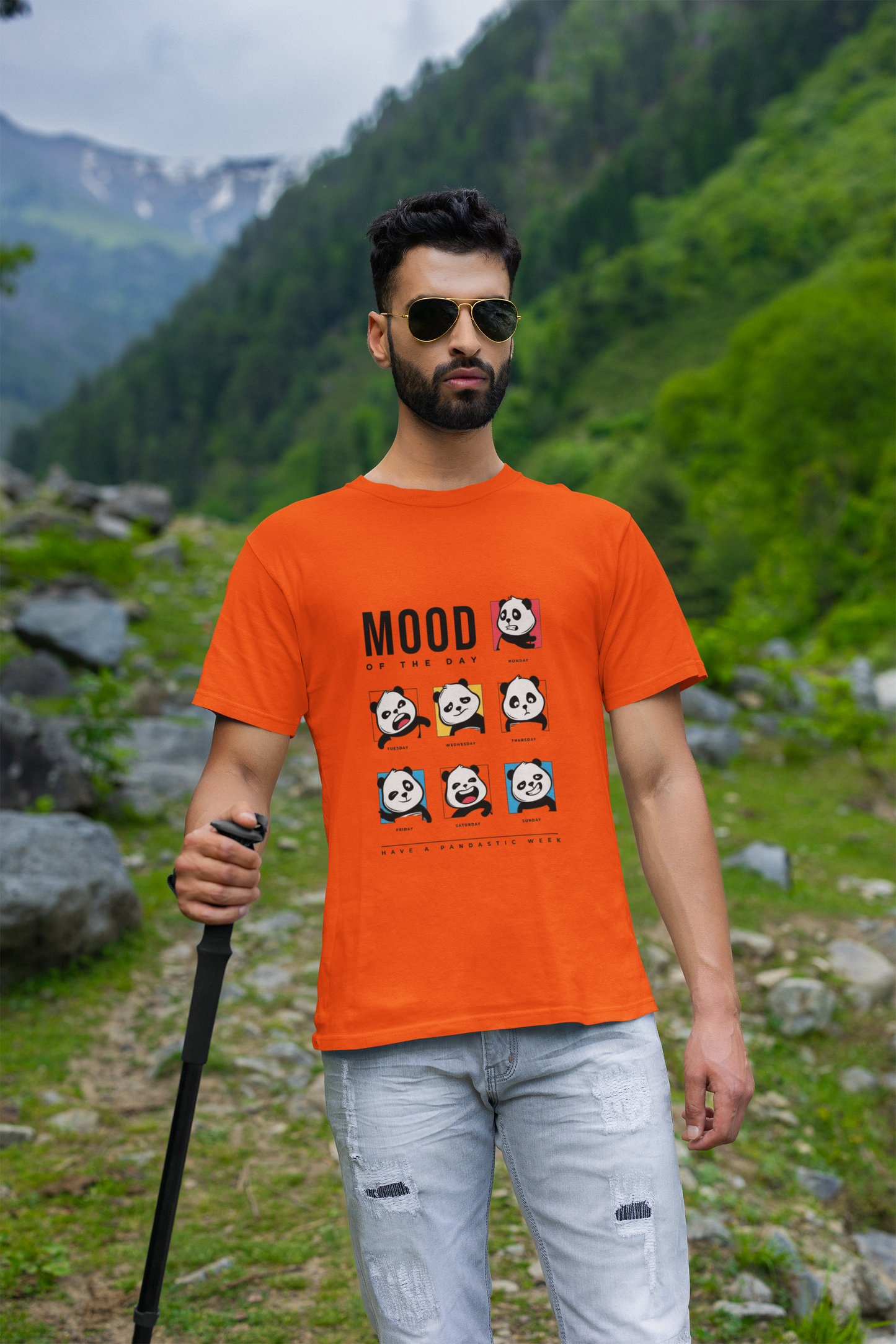 Men’s White “Mood of the Day” Panda Graphic T-Shirt – Fun & Casual
