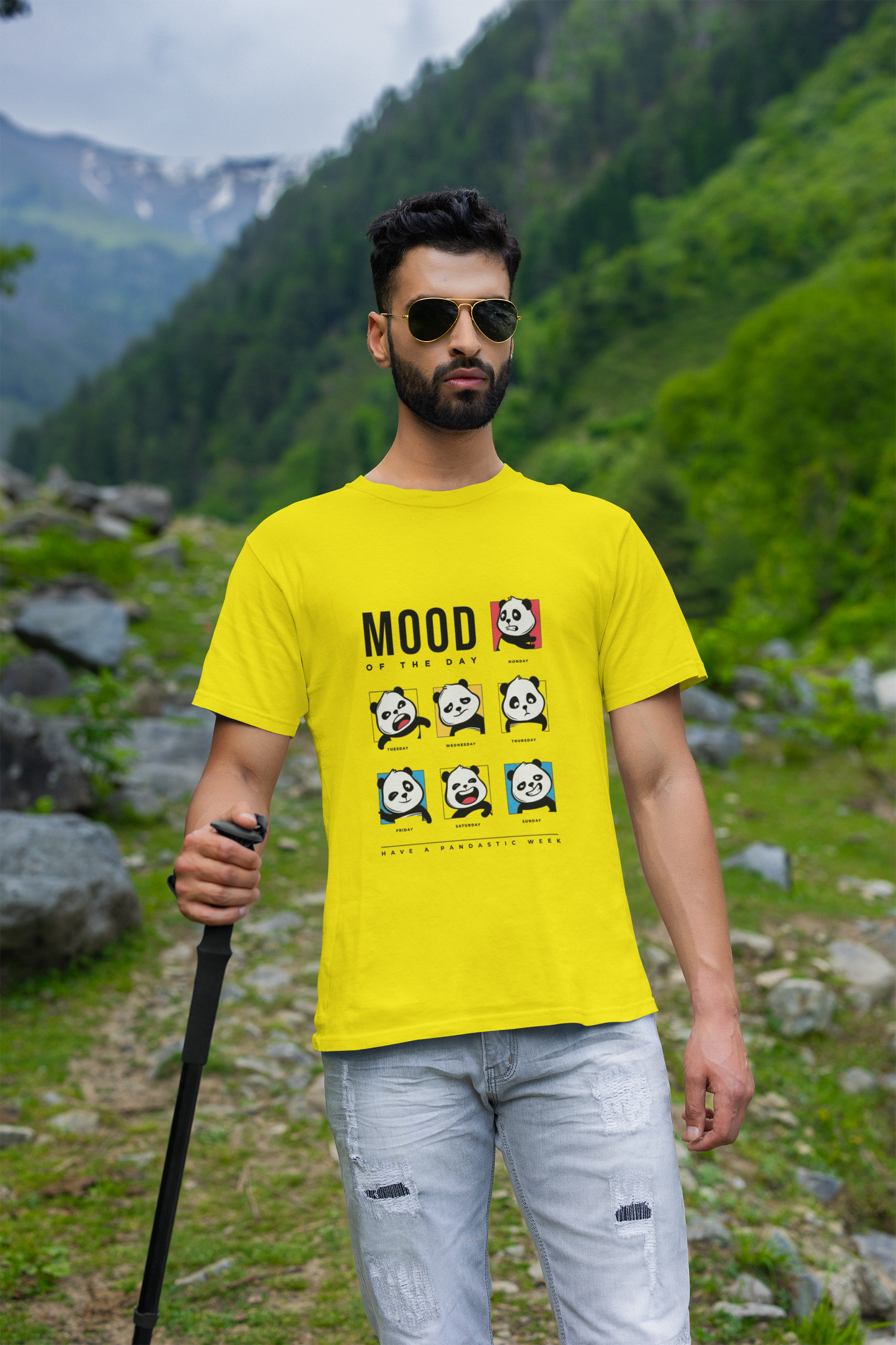 Men’s White “Mood of the Day” Panda Graphic T-Shirt – Fun & Casual