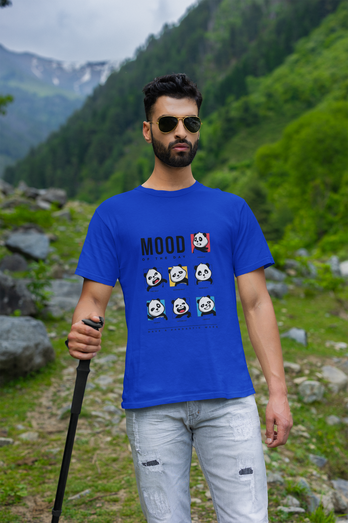 Men’s White “Mood of the Day” Panda Graphic T-Shirt – Fun & Casual