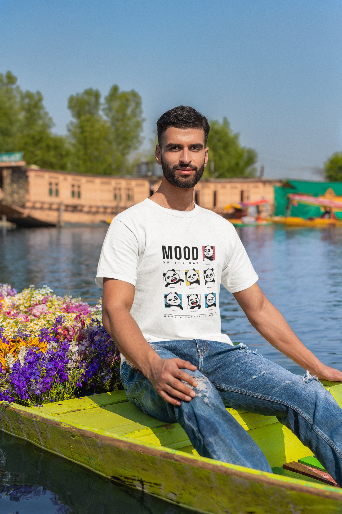 Men’s White “Mood of the Day” Panda Graphic T-Shirt – Fun & Casual