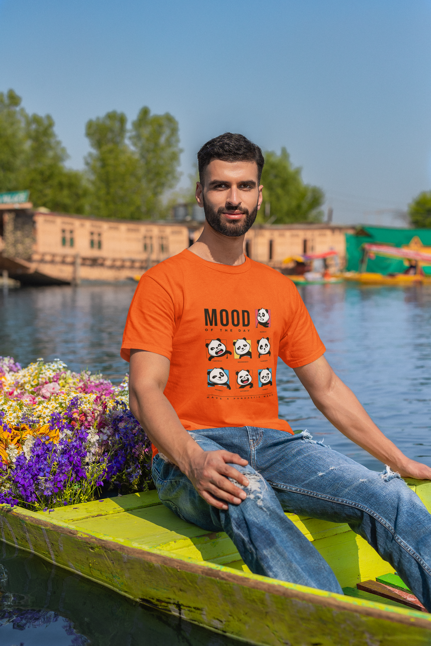 Men’s White “Mood of the Day” Panda Graphic T-Shirt – Fun & Casual