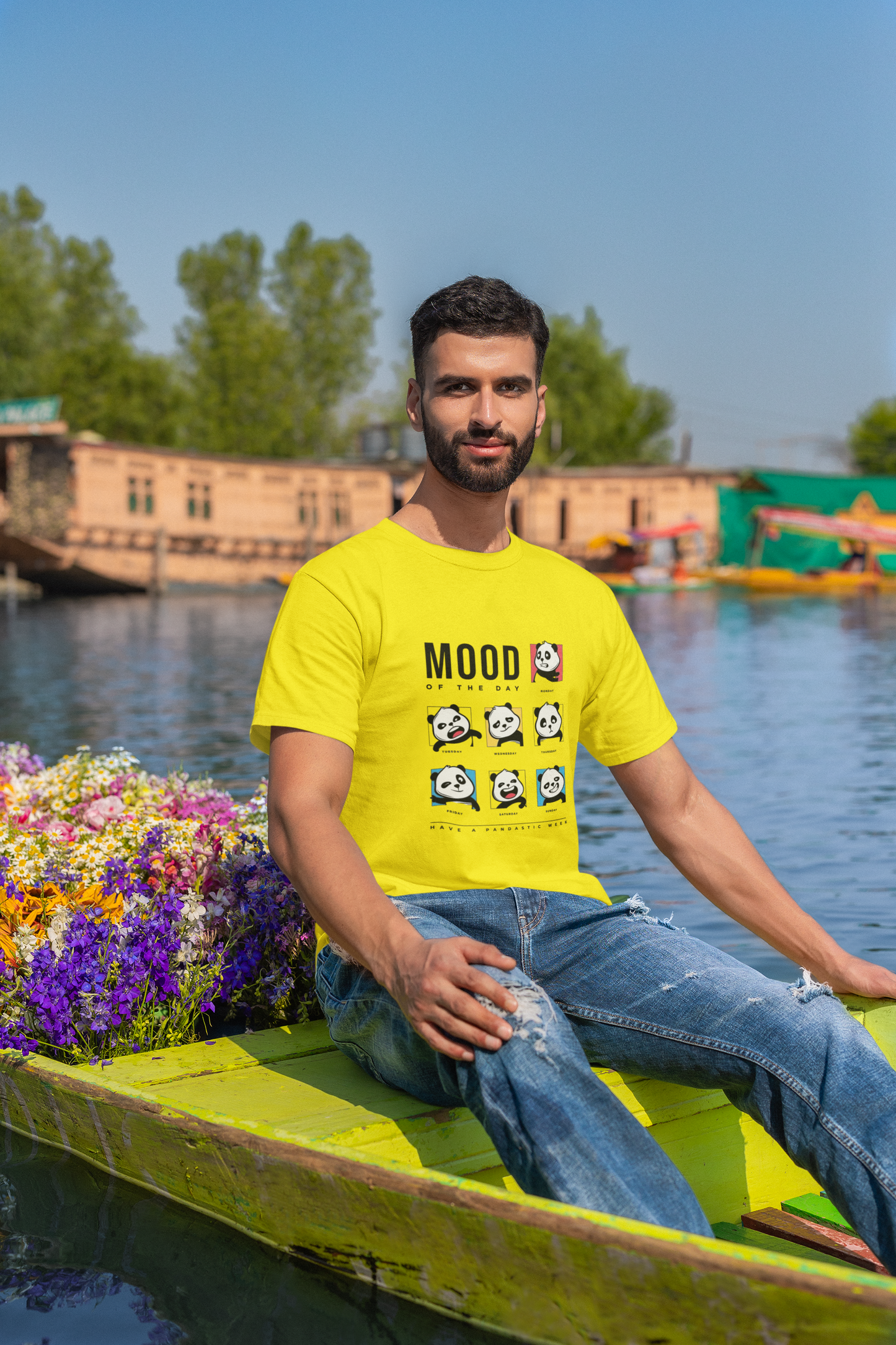 Men’s White “Mood of the Day” Panda Graphic T-Shirt – Fun & Casual