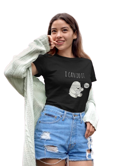 "I Can Do It" Motivational Dino Black T-Shirt