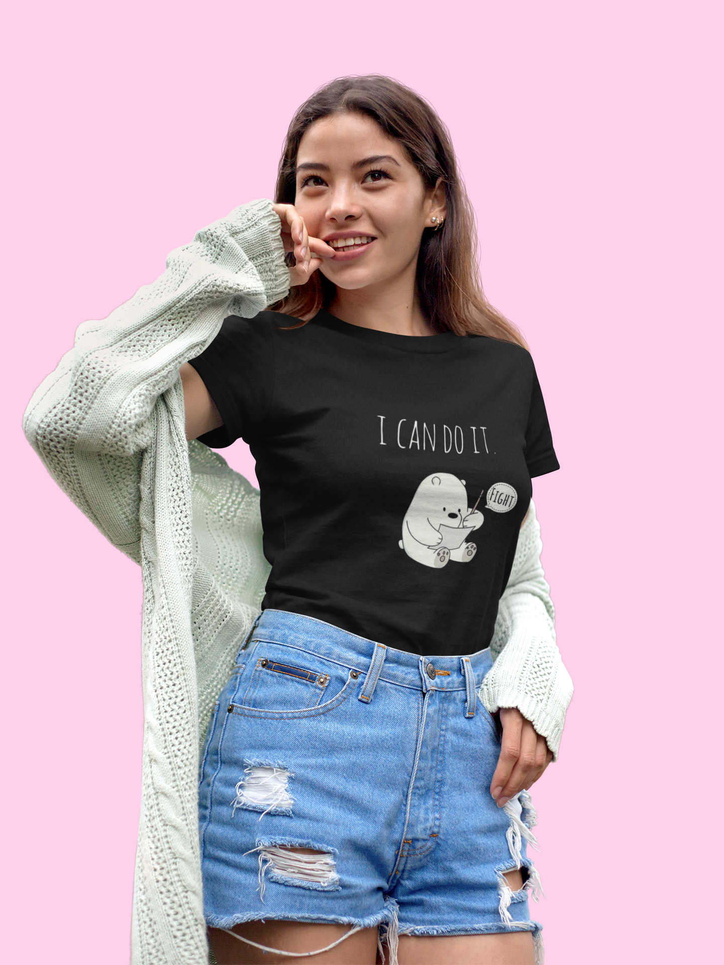 "I Can Do It" Motivational Dino Black T-Shirt
