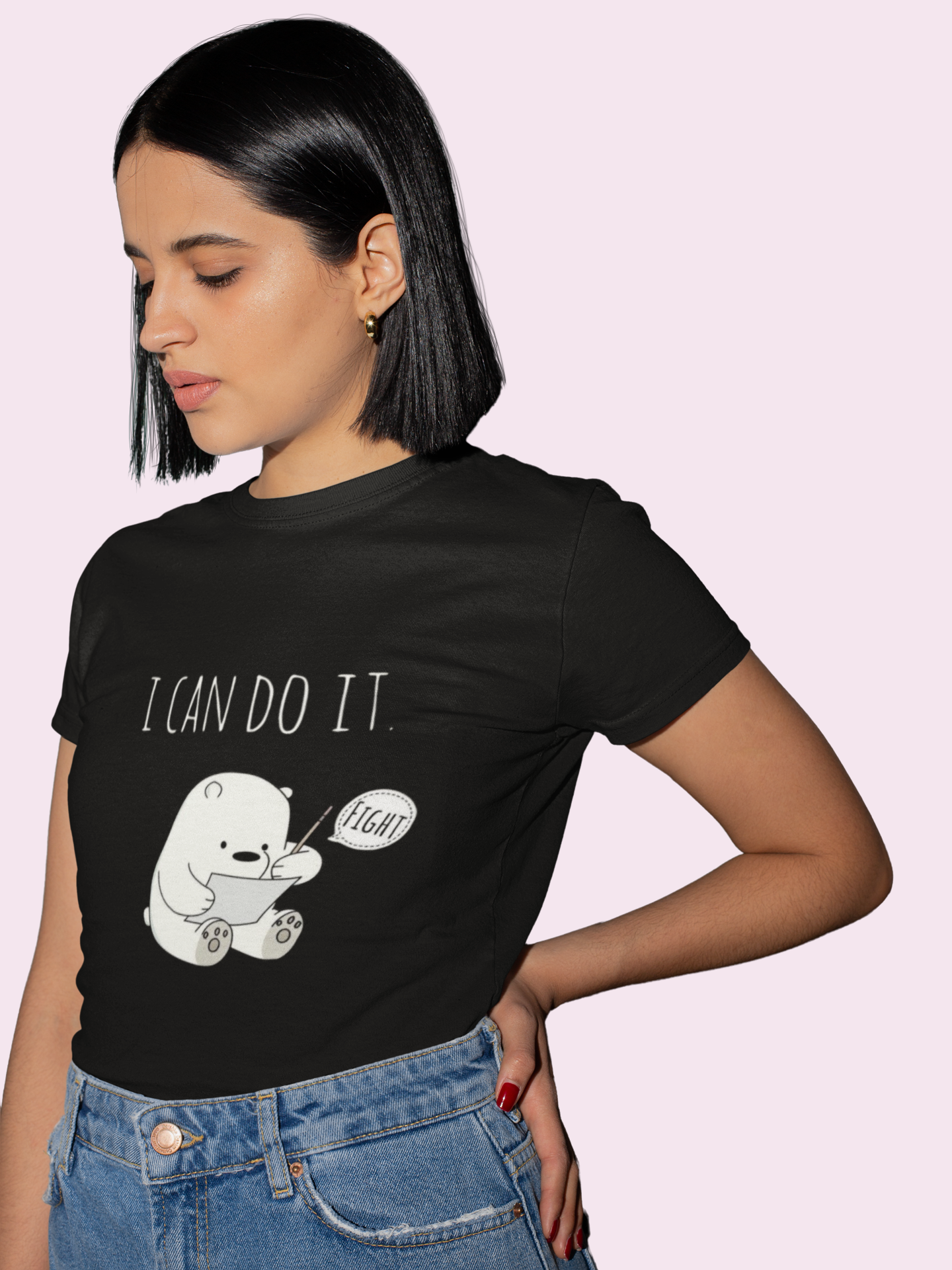 "I Can Do It" Motivational Dino Black T-Shirt