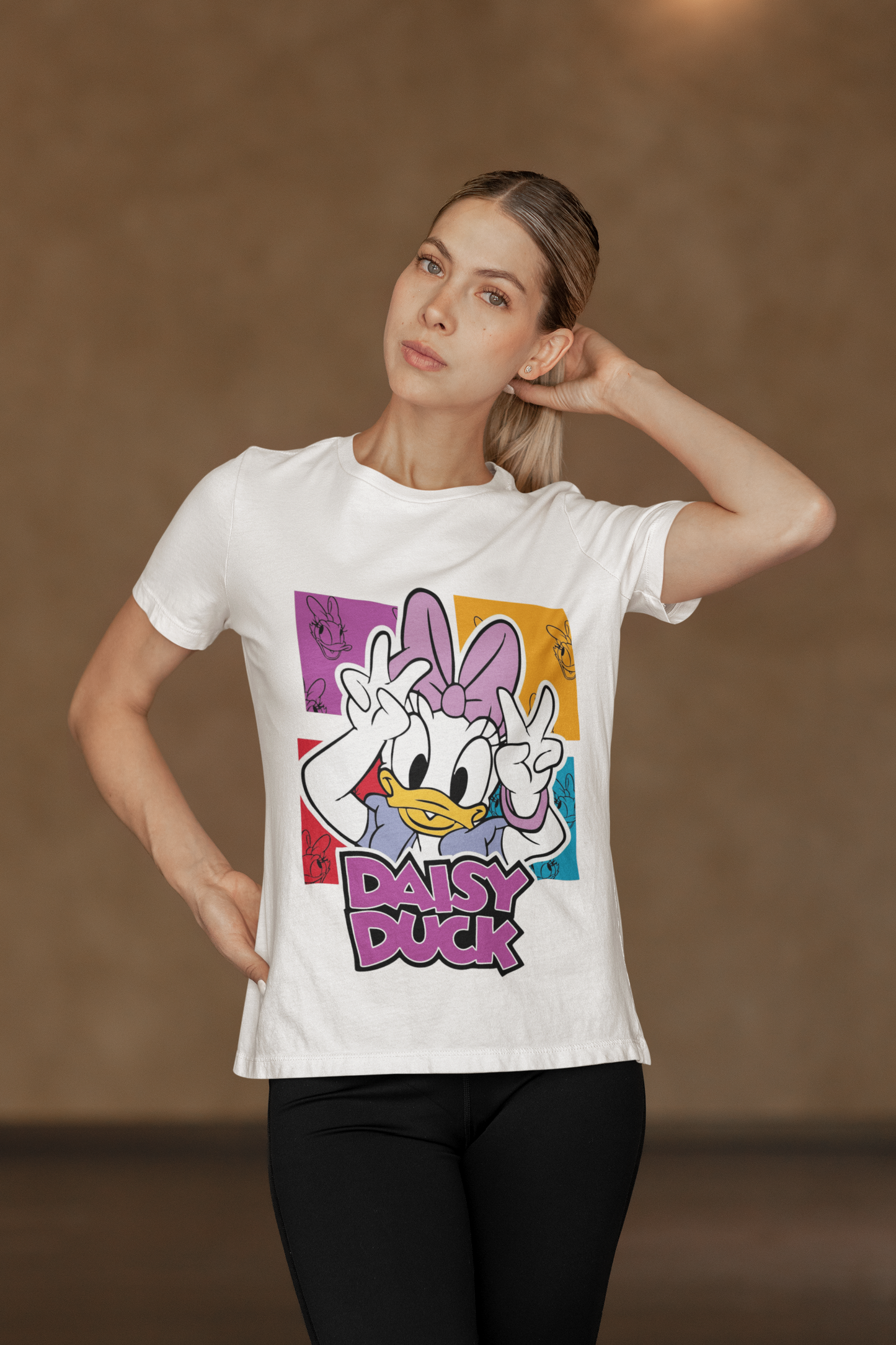 Daisy Duck Pop Art Black T-Shirt