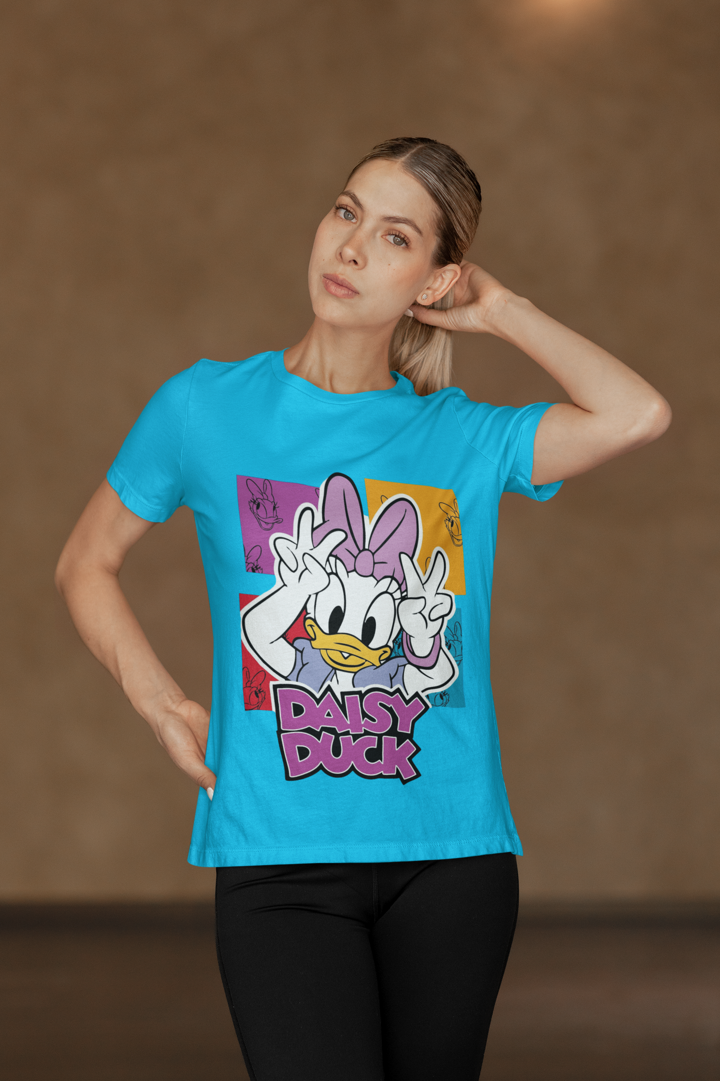 Daisy Duck Pop Art Black T-Shirt