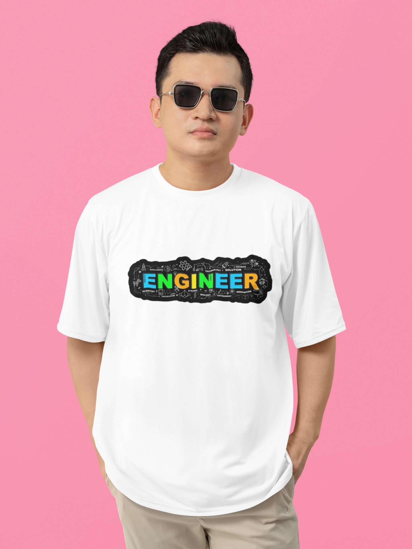 Men's Neon Yellow “ENGINEER” Graphic T-Shirt – Tech-Inspired Casual Wear
