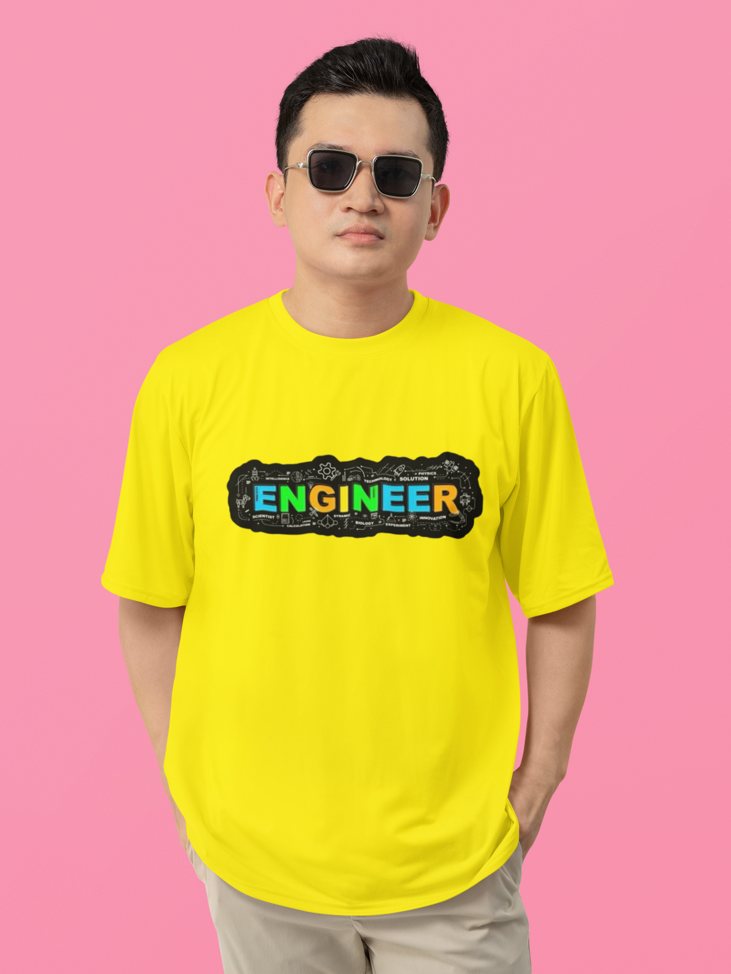Men's Neon Yellow “ENGINEER” Graphic T-Shirt – Tech-Inspired Casual Wear