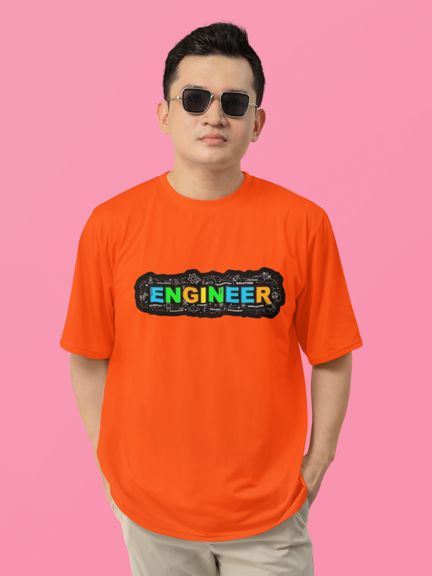Men's Neon Yellow “ENGINEER” Graphic T-Shirt – Tech-Inspired Casual Wear