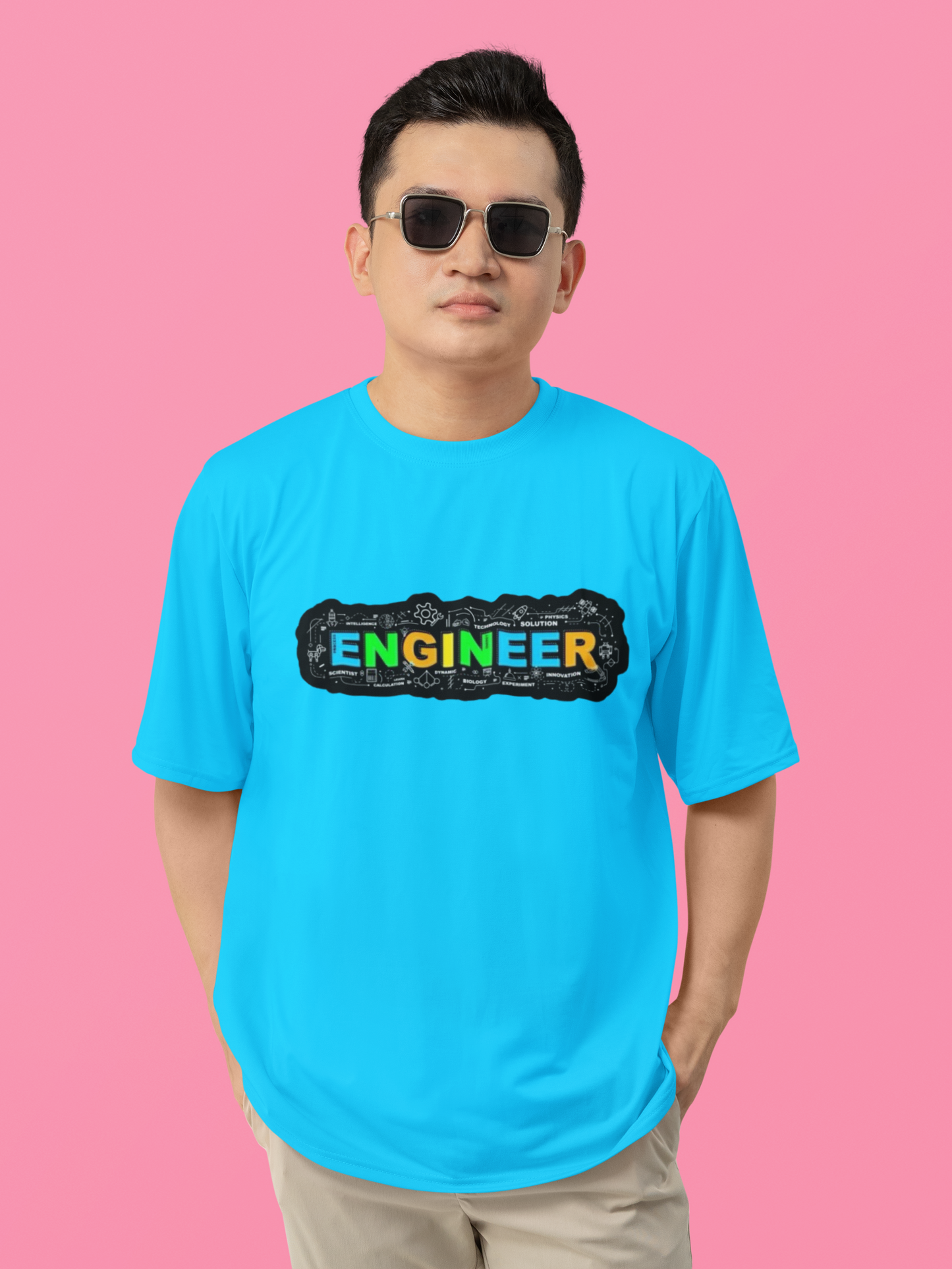Men's Neon Yellow “ENGINEER” Graphic T-Shirt – Tech-Inspired Casual Wear