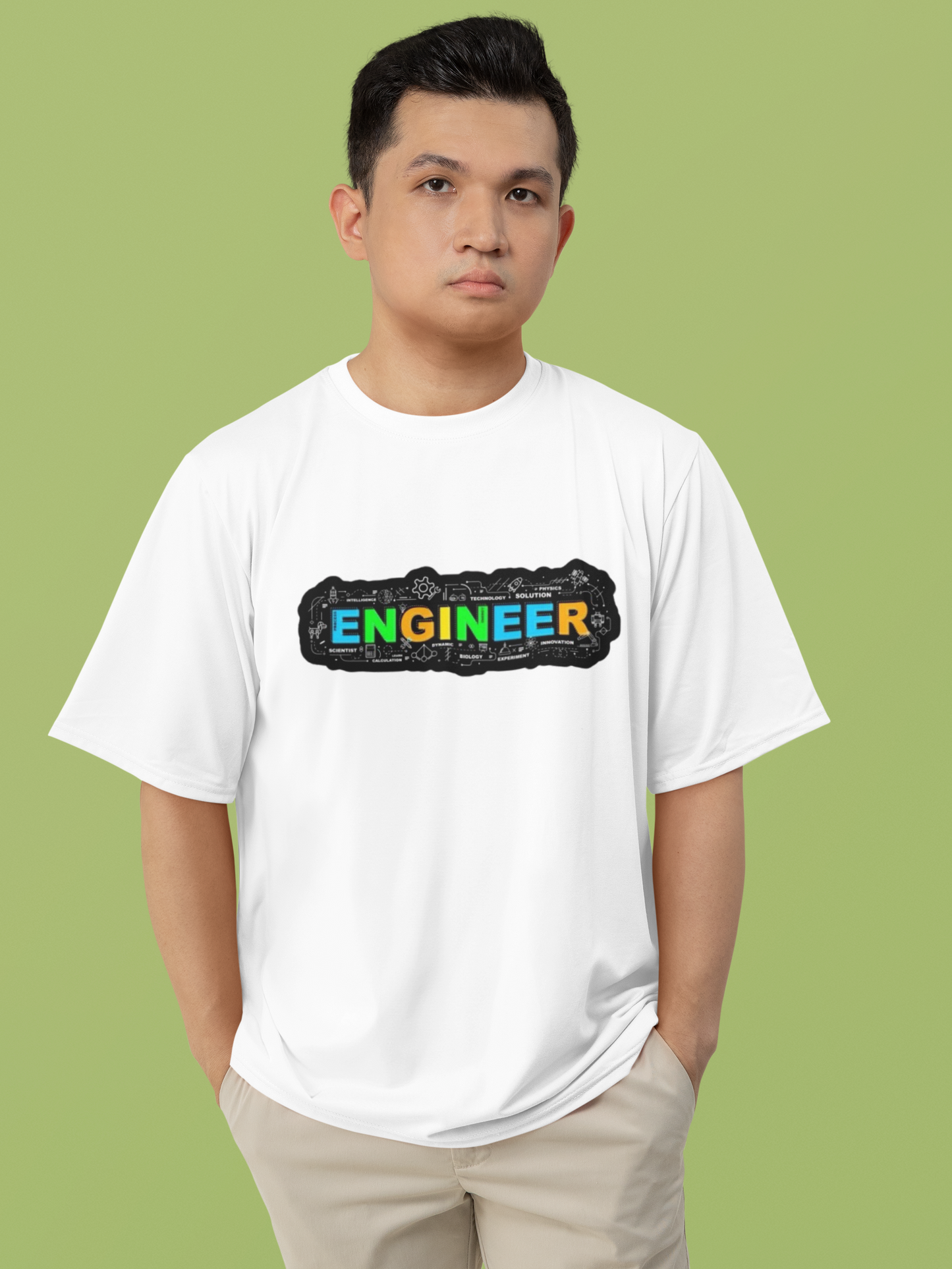 Men's Neon Yellow “ENGINEER” Graphic T-Shirt – Tech-Inspired Casual Wear